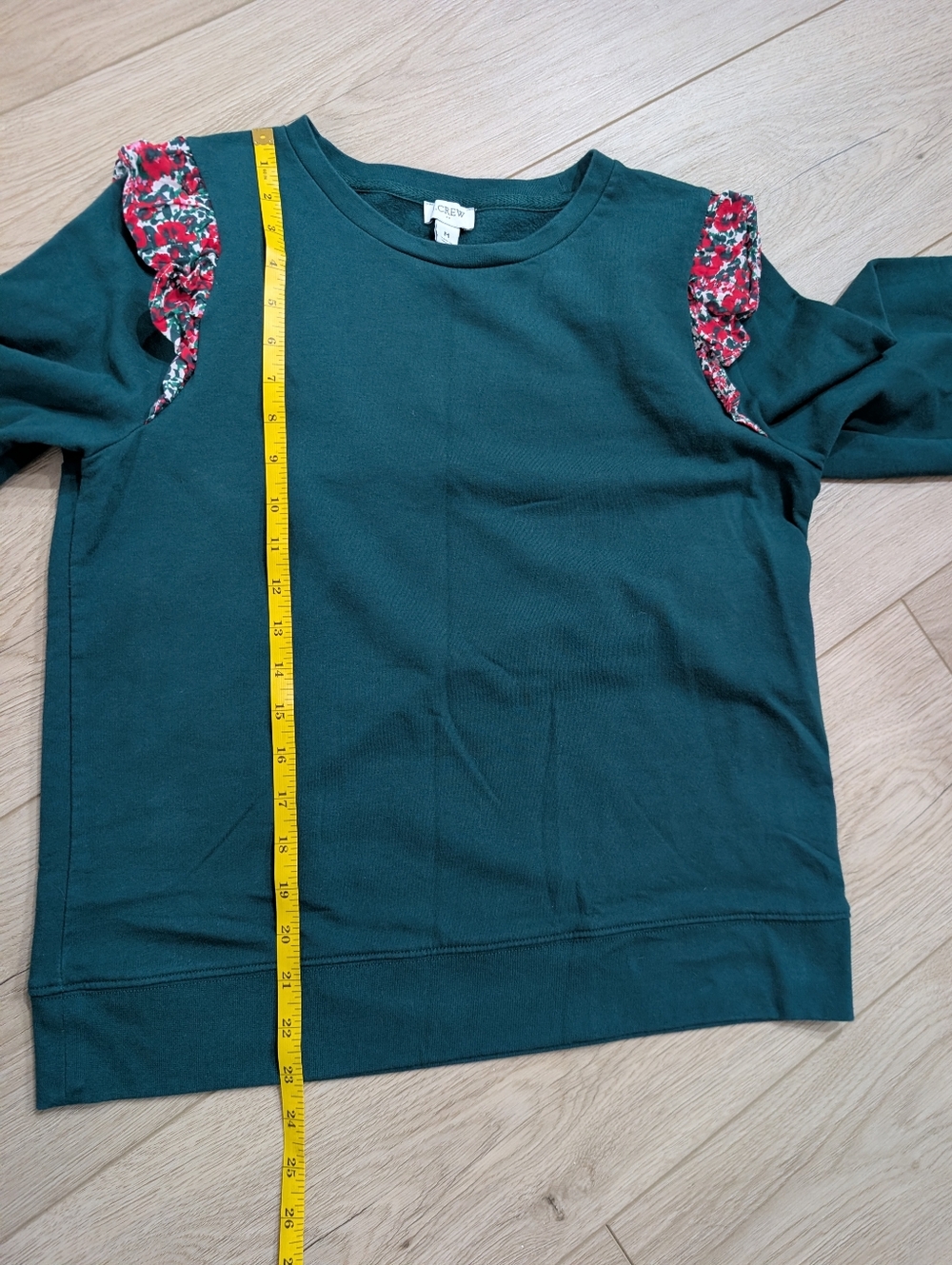 J. Crew Women's Ruffle Shoulder Sweatshirt in the color Academic Green - Picture 7 of 9